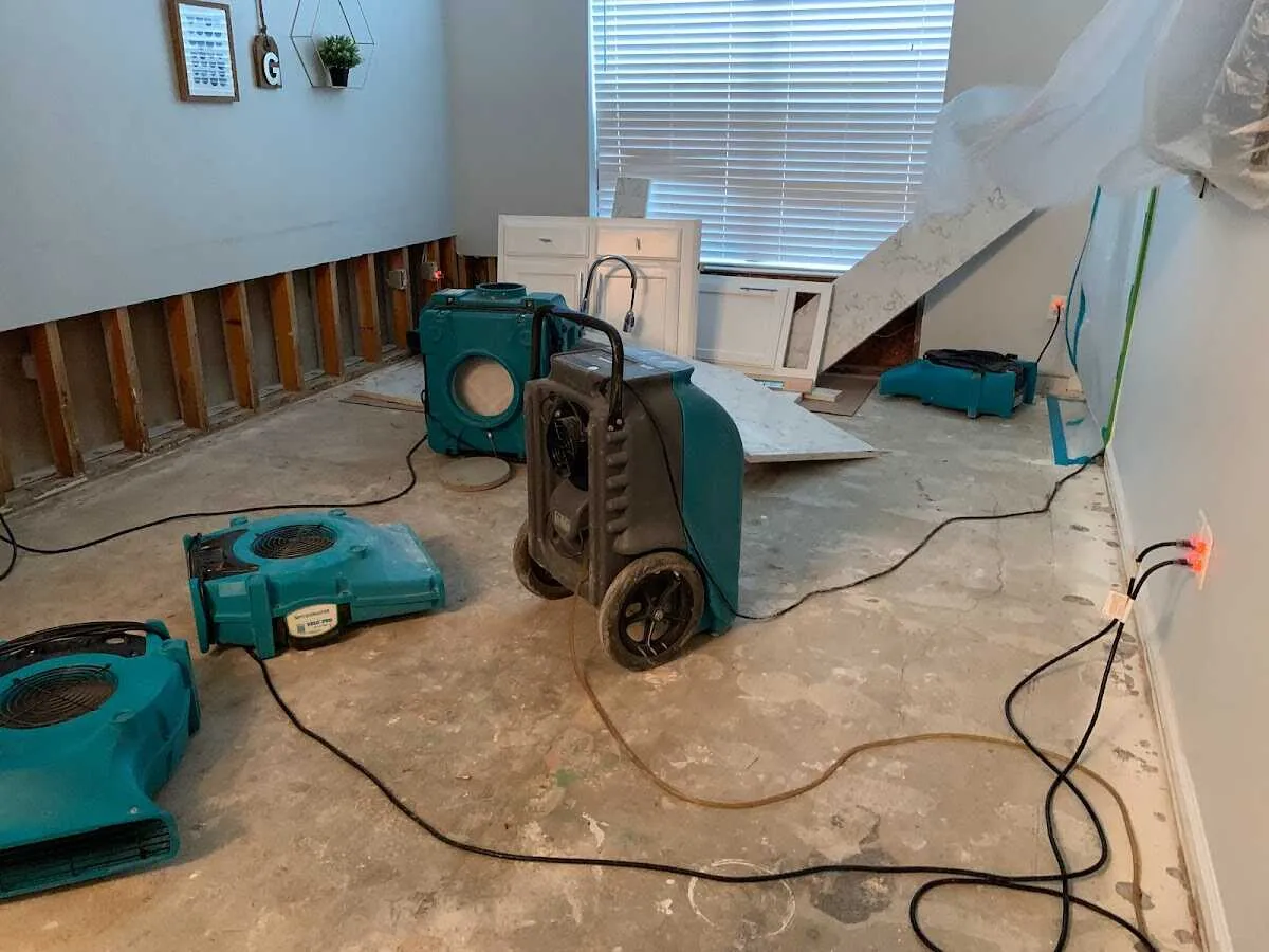 Dehumidifier in flood-cut room for Water Damage Restoration in Verona